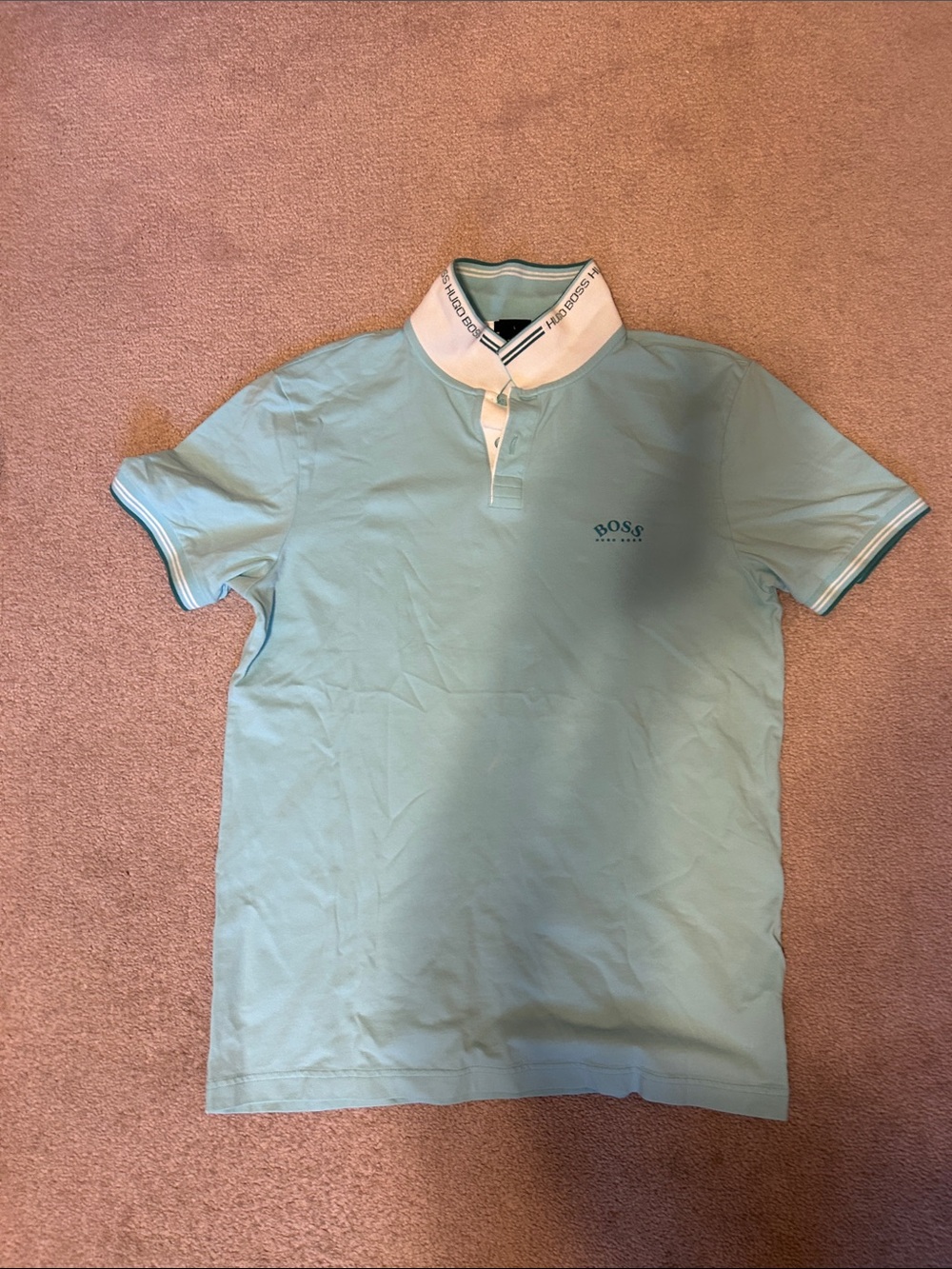 BOSS Light Blue Polo with White Contrast Collar
